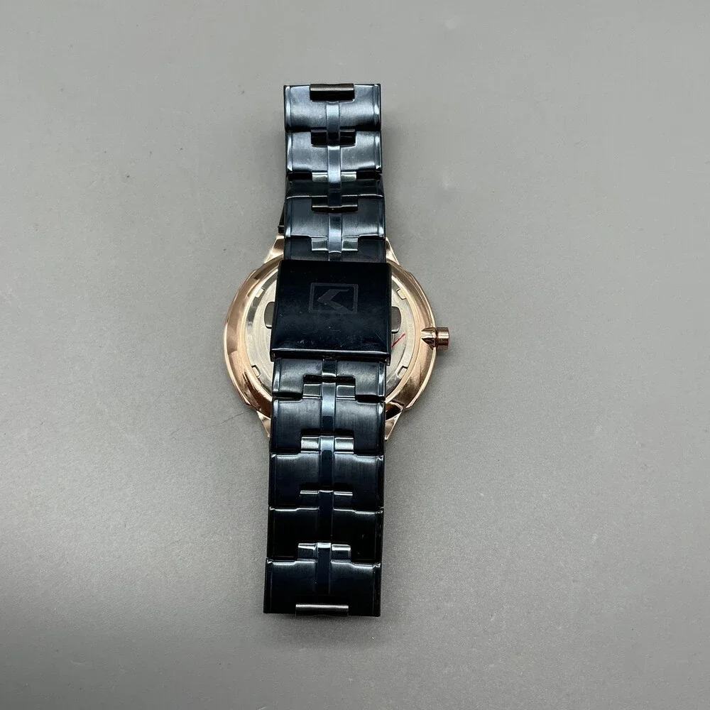 Curren M-8321 Mens Watch 42mm Blue Dial Bracelet Rose Gold Tone New Battery 8.5